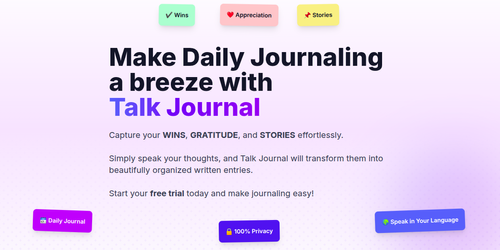 Hero image showcasing Talk Journal design